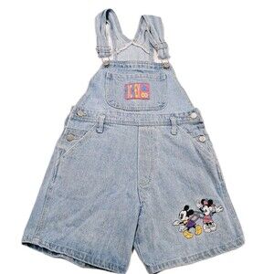 Vtg Disney Denim Jean Overall Short Mickey & Co Girl 10 Minnie 90s Y2k Women S